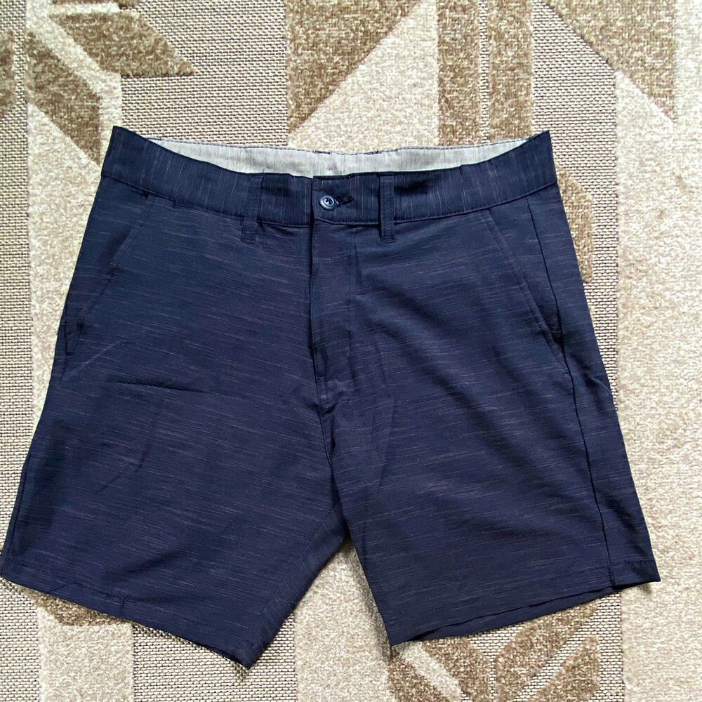 Burnside Navy Striped Chino Shorts Men’s Regular 34 Flat Front Button Pockets